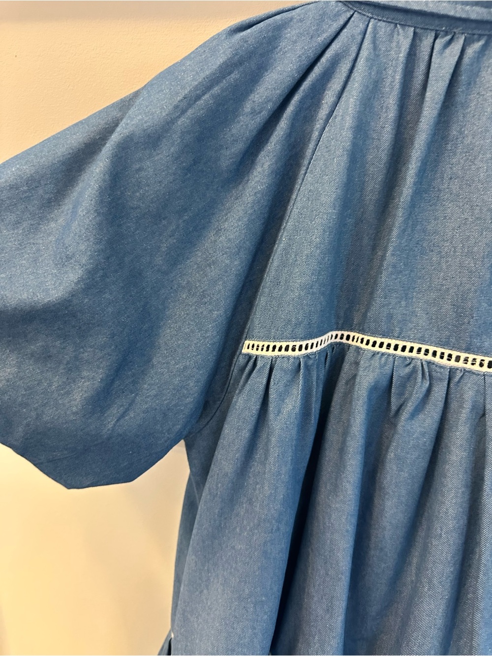 Women’s Blue Denim Button-Front Dress with Puff Sleeves size XS - Picture 9 of 12